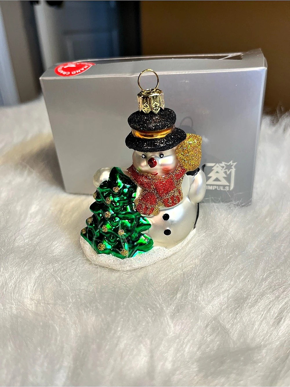 Impuls mouth Blown Glass Snowman Christmas Ornament